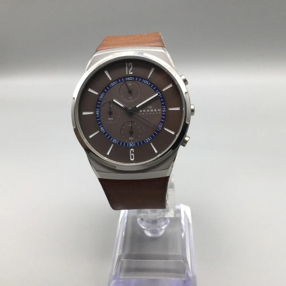 Skagen Melbye SKW6065 Mens Watch 42mm Chronograph Brown Leather New Battery